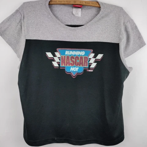 Nascar Shirt 18/20 Gray Black Running Hot Racing Jerry Leigh Womens Cover