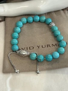 D. YURMAN SPIRITUELLE PERLE 8 mm TÜRKIS-mit WELLE PERLE D.Y.925 ADJ. CLASP-LKN-hte-2 - Bild 1 von 3