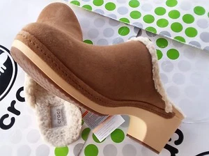 CROC SARAH LINED COBBLER SUEDE HEEL~SLIP ON NERIA~CLOG SANDAL~Brown Tan~W 11~NEW - Picture 1 of 5