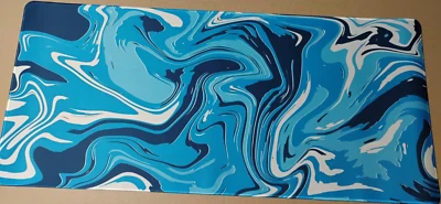 XL Mouse Gaming Desk Pad Blue Marbled Fluid Pattern 15.5" x 34.5" Non Slip Mat - Image 1 of 4
