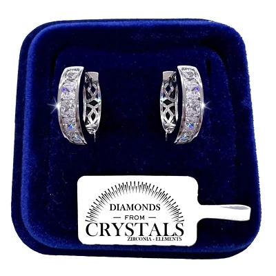 Cerchi 14 /4 mm Orecchini uomo donna pl.oro bianco 18K con cristalli Zirconi - Immagine 1 di 4