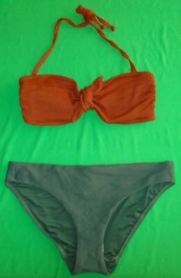 Next Bandeau Bikini brown halter top Size 14 khaki briefs Size 12 New Tags BNWT - Image 1 of 3