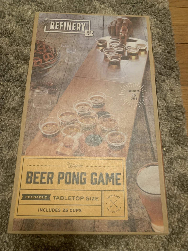 Refinery and Co. Beer Pong Game Wooden Foldable Tabletop Size Includes 25 Cups