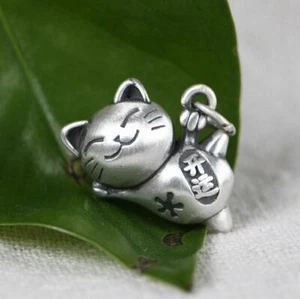Colgante Dije Luck Maneki Neko Cat Plata Esterlina 925 A2287 - Imagen 1 de 5