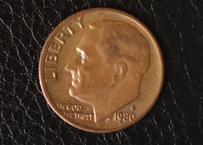 1980-P 10c Roosevelt Dime Missing Clad Layer *Error Coin* - Image 1 of 2