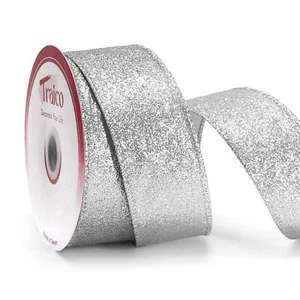 Silver Glitter Wired Ribbon 1.5 Inch x 10 Yards Christmas Gift Wrapping - Picture 1 of 7