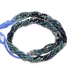 Cuentas redondas facetadas sombreadas de turmalina azul natural de 3 mm 13" cm cadena - Imagen 1 de 2