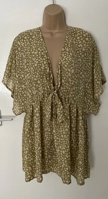 New Primark Beach Holiday Kaftan Cover Up Mini Sun Dress Plunge Top Size M 12 14 - Image 1 of 4