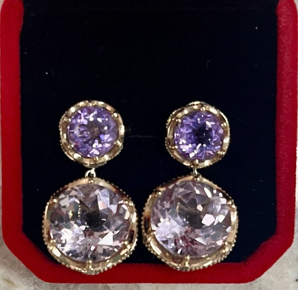 Pendientes colgantes de kuncita en oro de 18 quilates y plata de ley Foto 1 de 4