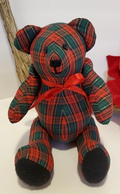 De colección Hecho a Mano Oso de Navidad Articulado Peluche Botones Tela a Cuadros 6" Foto 1 de 4