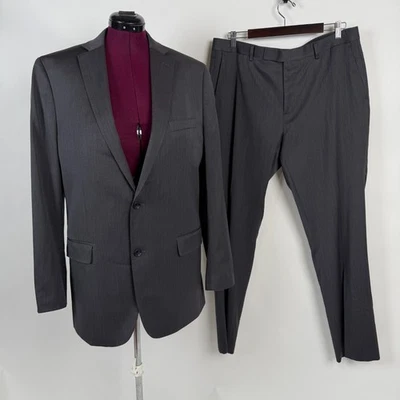 Traje Marc Anthony Slim Fit 2 piezas para hombre 44L 36x32 gris oscuro mezcla de lana frente plano Foto 1 de 4