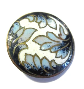 Enamel Blue Black Floral Button Vintage Shank - Picture 1 of 2