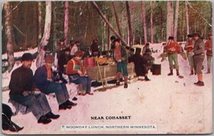 Vintage 1910 COHASSET, Minnesota Postcard "NOONDAY LUNCH" Logging Lumber Camp - Picture 1 of 2