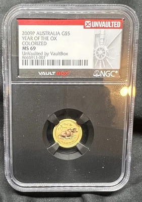 Australia 2009P G$5 año del buey coloreado MS 69 sin bóveda por caja de bóveda Foto 1 de 4