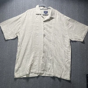 2XL Linen Rayon Blend Saddlebred Mens S/S Tan Button Front Shirt Tropical Cabana - Picture 1 of 10