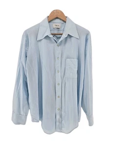 Vintage Qiana JCPenney XL Menswear Button Down Shirt Light Blue Nylon - Picture 1 of 3