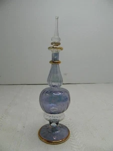 Botella de perfume de vidrio egipcio soplado a mano azul dorado dorado con Dauber 6" H - Imagen 1 de 8
