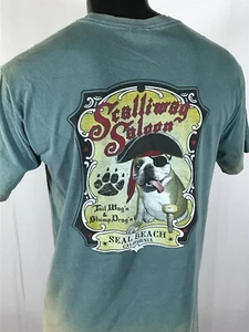 Scalliwag Saloon Seal Beach CA SHIRT Sz M Bulldog Pirate Blue Moon Graphics 2010 - Picture 1 of 11
