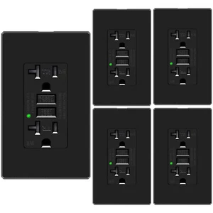 20Amp GFCI Outlet Ground Fault Circuit Interrupter TR Residential Grade Black ×5 - Picture 1 of 12