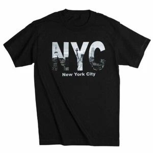 NYC Skyline T-Shirt Black and White Screen Printed Tee - Picture 1 of 1
