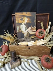 LIMPIO PRIMITIVO ANTIGUO DE COLECCIÓN ESTILO ARTE POPULAR NIÑA COCINA COCINA SIGNO RETRATO - Imagen 1 de 8