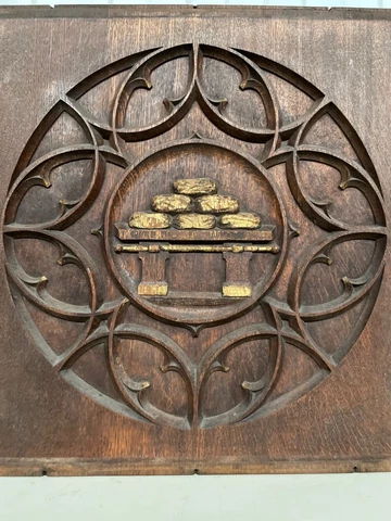 Exceptional Gothic Church panel 6 breads on the altar table Cover