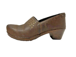 Dansko Womens Mavis Studded Brown Leather clogs Heels shoes size 39