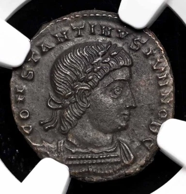Constantine II, AD 337-340. Æ Nummus, Soldiers with standards, NGC MS Mint State - Image 1 of 4