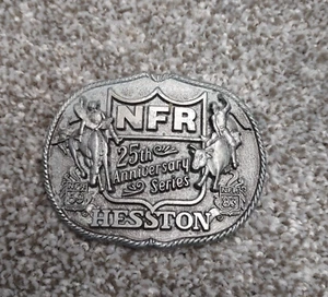 Vtg NFR 25th Anniversary Belt Buckle 1983 Hesston Pro Rodeo Cowboys Association - Picture 1 of 7