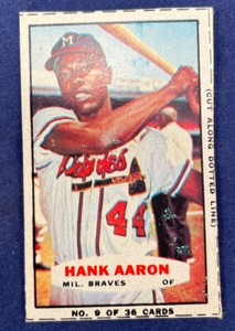 1965 BAZOOKA #9 HANK AARON BATTING HAND-CUT