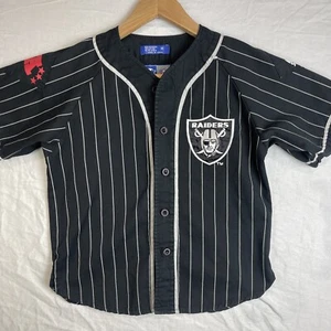 Vintage Starter Raiders Baseball Jersey Boys Medium NFL Pinstripes Boys Button - Picture 1 of 12