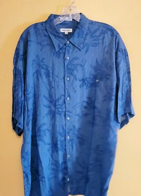 Pierre Cardin Palm Trees Hawaiian Aloha Shirt XL Blue Short Sleeve Free Shipping - Image 1 of 4