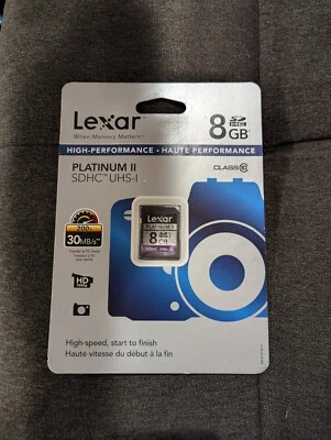 Lexar 8 GB PLATINUM II SDHC UHS-I 30MB/s HD 1080p,  200x, High-speed, New Sealed - Image 1 of 2