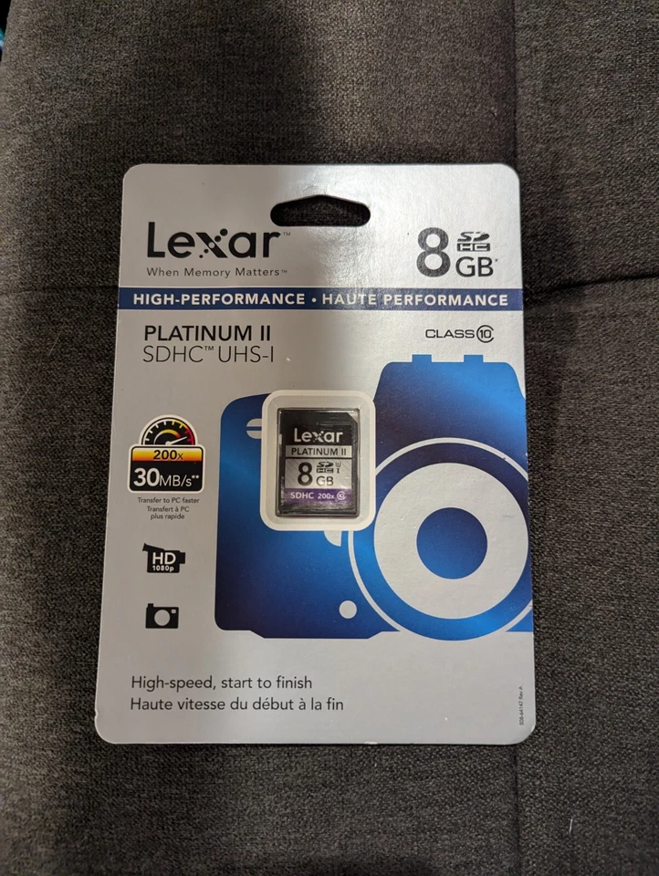 Lexar 8 GB PLATINUM II SDHC UHS-I 30MB/s HD 1080p,  200x, High-speed, New Sealed - Image 1 of 2