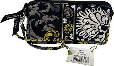 NEW Vera Bradley Black/Yellow Baroque Zip Close Wristlet Wallet - Image 1 of 4