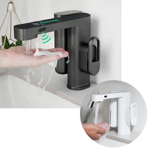 Grifo con sensor automático para baño y dispensador de jabón mezclador blanco/gris grifo de fregadero de latón - Imagen 1 de 48