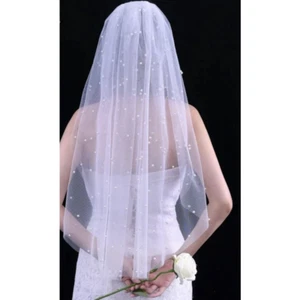 Bridal pearl veil length white/ivory 90 cm veil 1 layer soft tulle comb Wedding - Picture 1 of 11