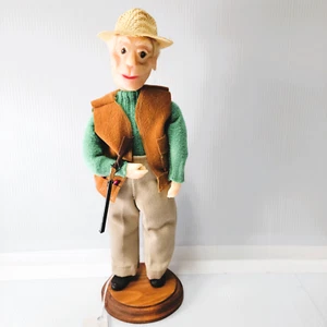 Vtg OOAK Old Man Doll Hand Sculpted Clay Face & Hands Hunter Green Sweater 11" - Picture 1 of 10