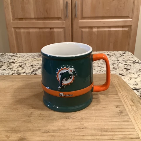 VTG 1997 Officially Licensed Miami Dolphins Aqua Stoneware Coffee Mug-Free Ship Cover