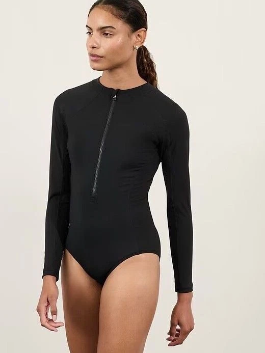 Athleta Size L Large Sun Shield One Piece Rashguard Black #535781