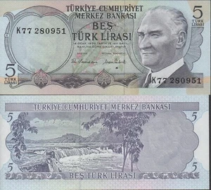 Turkey  5  Lira   ND. 1976  P 185  Series  K  Uncirculated Banknote VVV - Picture 1 of 3