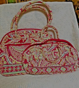 Retired Vera Bradley SET Capri Melon Neon Pink Green Sm & Med Lola Weekenders - Picture 1 of 5