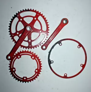 Vintage Raleigh Crankset Red 165mm 2x50/40 Double BCD118 ISO Square USA Shipper! - Picture 1 of 24