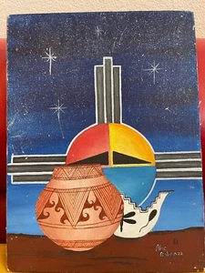 ALVIC CALAVAZA NATIVE AMERICAN ZUNI VINTAGE Original On Canvas 12" X 9" 1983 - Picture 1 of 4