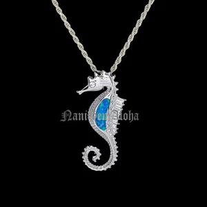 Dije colgante de rodio de plata esterlina 925 ópalo circonio circonio joyería hawaiana SeaHorse - Imagen 1 de 5