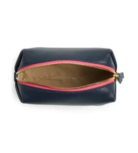 J. Crew Harper Mini Leather Dopp Kit Cosmetic Bag / Makeup Pouch  K4214 NAVY - Picture 1 of 9