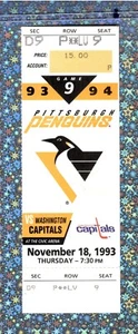 Pat Peake 1st Goal Ticket Full 11-18-1993 Capitals Penguins Tom Barrasso Win 250 - Picture 1 of 6