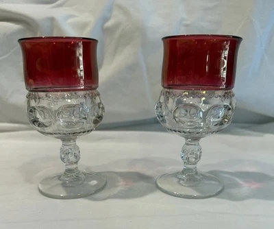 VTG Indiana Glass Kings Crown Ruby Red Flash Thumbprint Wine Glasses (11)4.5inch - Image 1 of 4