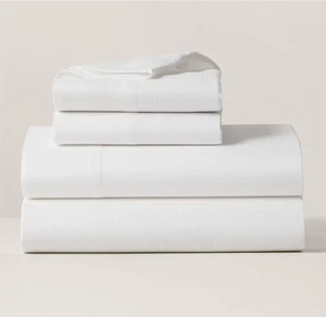 Ralph Lauren Lovan Jacquard Organic Cotton Flat Sheet Parchment White Queen - Picture 1 of 5