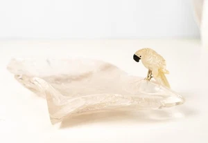 Hand-Carved Crystal Parrot on a Clear Quartz Bowl - Picture 1 of 10
